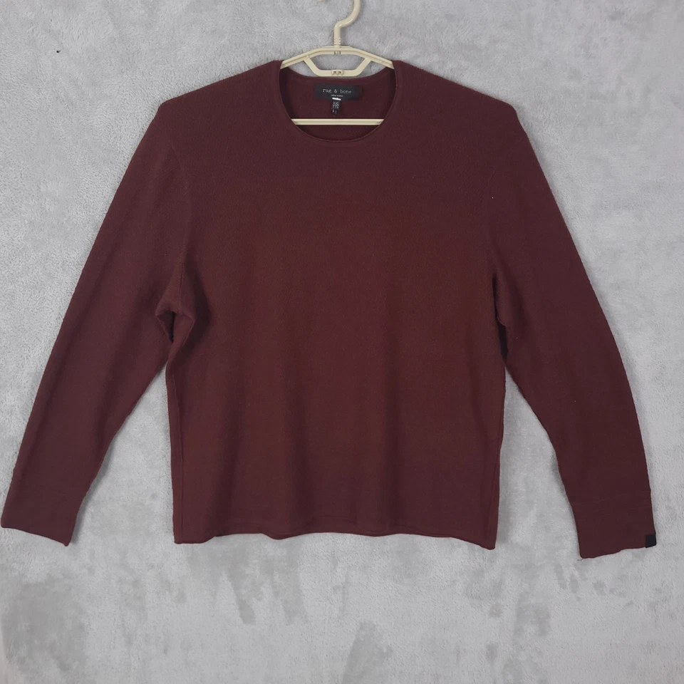 Rag & Bone Sweater Mens 2XL Burgundy  Wool Blend Finch Ribbed Crew Neck - Image 1 of 4