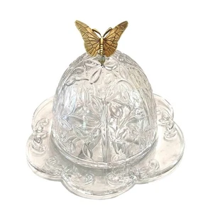 Plato cúpula cubierto de cristal mariposa latón vintage Gorham "Serenata de jardín" - Imagen 1 de 6