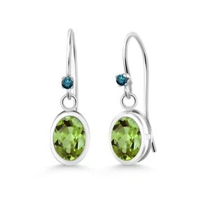 925 Sterling Silver Peridot and Blue Diamond French Wire Earrings For Women - Picture 1 of 4