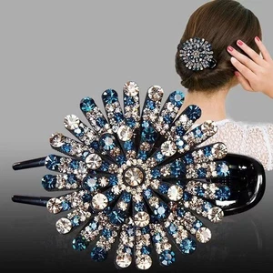 Crystal Hairpins Flower Hair Clips Women Barrettes Rhinestone Duckbill Clips - Picture 1 of 11