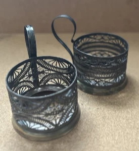 Antique Vintage Soviet Cup Holders / Russian / SILVER - Picture 1 of 5