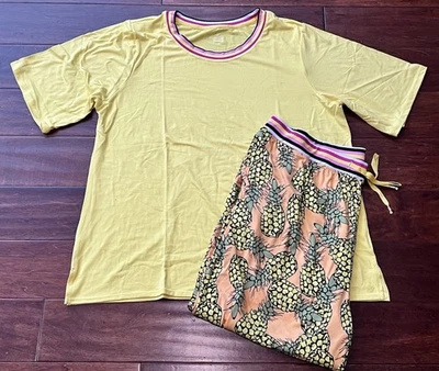 Conjunto de pijama de 2 piezas Cuddl Duds amarillo piña AOP para mujer 1XP Foto 1 de 4