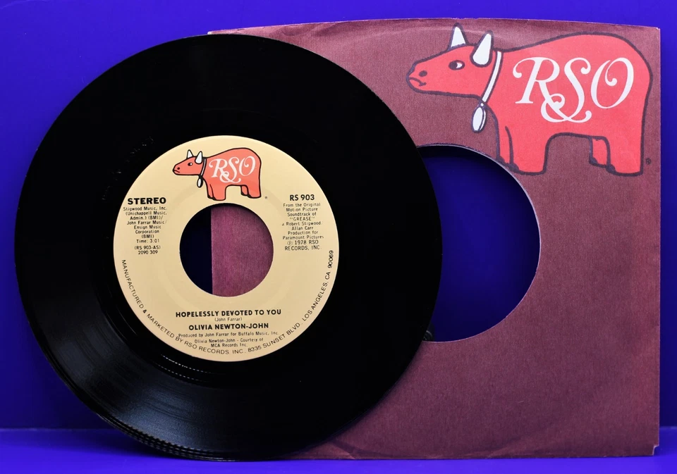 ОЛИВИЯ НЬЮТОН-ДЖОН Hopelessly Devoted To You 45 об/мин RSO 903 почти как новая/неиспользованная - Изображение 1 из 1