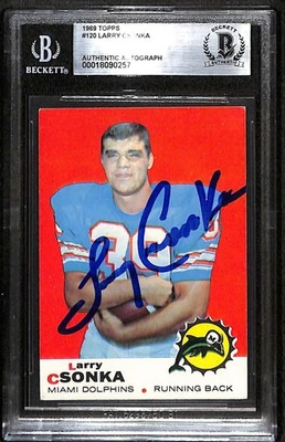 1969 年 Topps 120 Larry Csonka HOF RC BGS 签名亲笔签名 BAS 正品 C101299 — 第 1/3 张图片