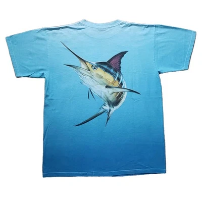 Vintage Occhio Marlin Size Large Mens 2 Tone Blue Double Side Pocket T-Shirt - Image 1 of 4