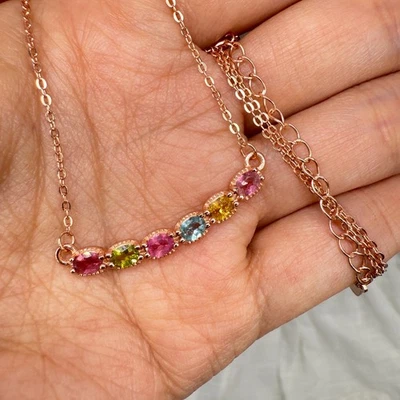 925 Sterling Silver Necklace 4x3mm Natural Tourmaline Gemstone Pendant Jewelry - Image 1 of 4