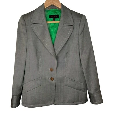 Blazer Escada Cuello con Muescas Dos Botones Gris Con Rayas Verdes Kelly Talla 38 Foto 1 de 4