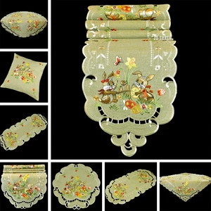 OSTERN Tischdecke Tischläufer Mitteldecke OLIVGRÜN Stickerei LEINEN-Optik NEU - Bild 1 von 16