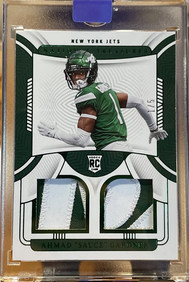 2022 Panini National Treasures Ahmad Sauce Gardner RC Dual Patch  1/5 Green - Image 1 of 2