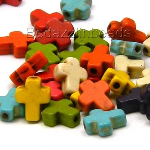 50 Assorted Color Magnesite Little 10mm Cross Stone Beads with 1.5mm Hole - Picture 1 of 1