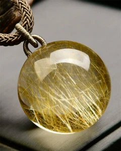 Sfera cristallo capelli quarzo naturale fibbia oro 18 kt ciondolo intarsiato regalo Reiki 30 mm - Foto 1 di 6
