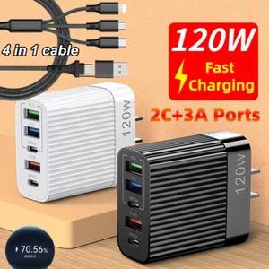 120W Fast Charging 5-Port USB-C QC3.0 PD Wall Charger Power Adapter For Phone - Picture 1 of 23