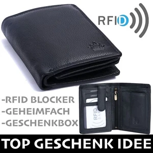 Geldbörse Herren Schwarz 100% Leder Portmonee RFID-schutz Geheimfach MANZA Neu - Bild 1 von 9
