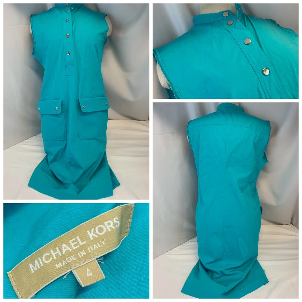 Vestido Michael Kors sem mangas tamanho 4 azul água algodão stretch Md Itália YGI G1-243 - Imagem 1 de 4