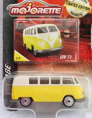 Majorette Volkswagen T1 Yellow / White 1/59 (3") Package with Card - Image 1 of 4