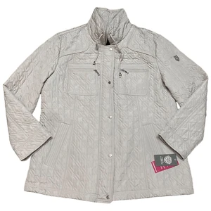 Cappotto Vince Camuto donna XXL beige trapuntato supporto colletto zip crest tasche - Foto 1 di 14