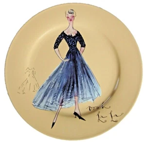 Rosanna Oooh La La Moda Francesa Porcelana 8" Plato Azul Alta Costura Vestido Boceto - Imagen 1 de 12