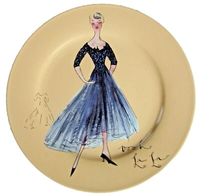 Rosanna Oooh La La Moda Francesa Porcelana 8" Plato Azul Alta Costura Vestido Boceto Foto 1 de 4