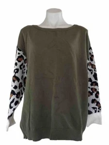 Prettygarden Women's XL Knit Sweater NWOT Cheetah Print Long Sleeve Green - Picture 1 of 13