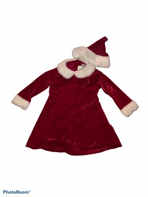 全新带标签 Marmellata 女孩圣诞老人礼服和帽子天鹅绒红色白色 3T 码全新 — 第 1/3 张图片