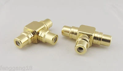 10x RCA Phono Audio Female To 2 RCA Female T Gold Plated Brass Adapter Connector - Image 1 of 4