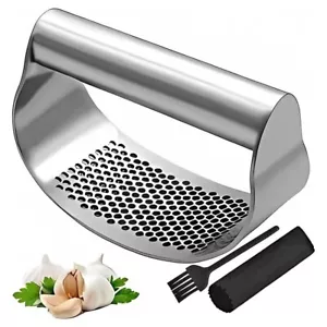 Stainless Steel Garlic Press Squeezer Manual Garlic Ginger Rocker Crusher Set - Picture 1 of 9