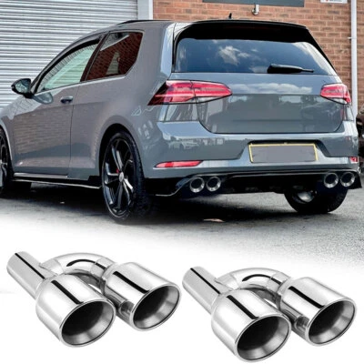 For Volkswagen Golf GTI Pair 2.5"In Dual Stainless Exhaust Tips Pipe Slant Cut - Image 1 of 4
