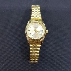 Westclox Datejust goldfarbene Damen Dresswatch Diamant-Zifferblatt geriffelte Lünette 26 mm - Bild 1 von 6