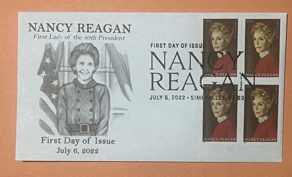 2022 Nancy Reagan Blk. of 4 W/BWP First Day Of Issue - Image 1 of 1