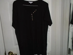 Time And Tru Black Short Sleeve Hi-Low Henley Size XL (16-18) New With Tags - Picture 1 of 2