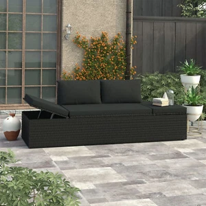 Bed with Cushions Poly Rattan Black H7V5 - Picture 1 of 10