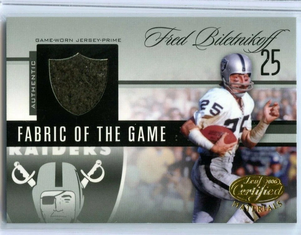 FRED BILETNIKOFF 2006 LEAF CERTIFIED FABRIC OF THE GAME JERSEY PATCH /25 RAIDERS - Image 1 of 1