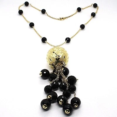 Collar Plata 925 , Amarillo, Grande Esfera Punto, Cascada Ónix Negro - Imagen 1 de 4