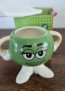 2008 M&M's Ceramic Green Character Cup/Mug With Arm Handles And Feet Base Box - Picture 1 of 5