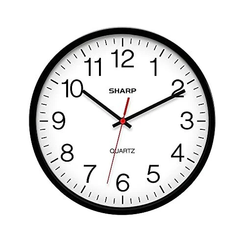 Sharp Wall Clock Silent Non Ticking 10 Inch Quality Quartz Battery White