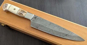 Massives Damastmesser Hirschhorn Handmade Fleischmesser Kochmesser - Bild 1 von 8