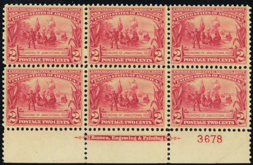 329, Mint VF/XF LH 2¢ - Plate Block of Six - Stuart Katz - Image 1 of 1