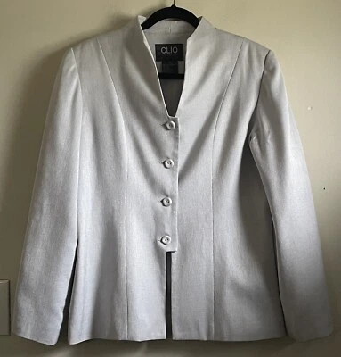 Traje Blazer Clio 2 Mujer Talla 12 Gris Manga Larga Forrado 4 Botones Traje Chaqueta Foto 1 de 4