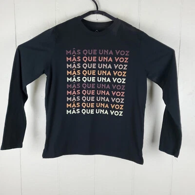 Camisa Bien Usada Hombre Grande Negra Gráfica Cuello Redondo Manga Larga Elastizada Envejecida Foto 1 de 4