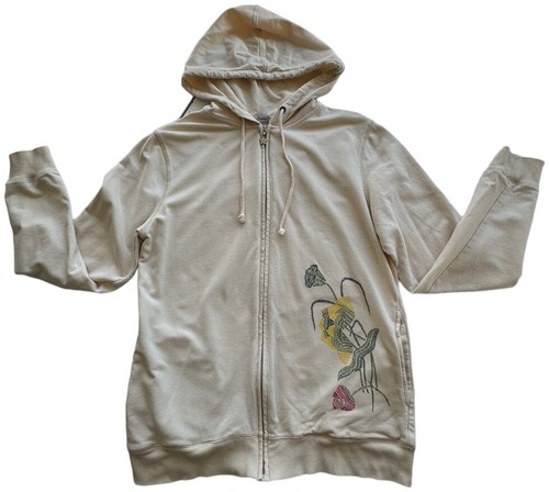 OFF WHITE Felpa con cappuccio Honey Bunch donna grande crema ricamata cerniera cordino su