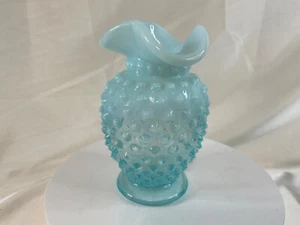 Vintage Aqua Blue Hobnail Small Vase Ruffled Edge 4" Vase - Picture 1 of 6