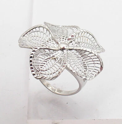 Size 8 Technibond Solid Filigree Plumeria Ring Anti-tarnish Real Sterling Silver - Image 1 of 4