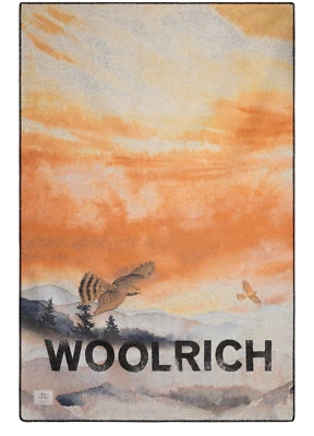 Woolrich Hawk Landscape Blanket 100% Cotton Made in Italy Orange , Double Sided - Image 1 of 4