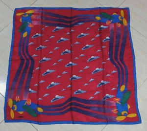 Vintage Schal DHL Himmel & Wolken blau rot m. Farbe 100 % Seide 31 Zoll - Bild 1 von 5