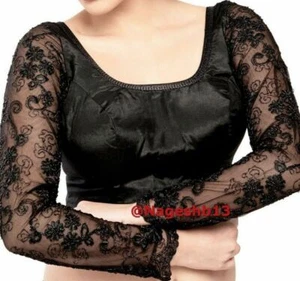 Fertige Sari Bluse, Designer Dupion Seide bestickt Netzärmel Sari Bluse - Bild 1 von 4