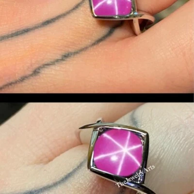 Beautiful Star Ruby Ring 925 Sterling Silver / Round Ring Pink Lindy Star Ring - Image 1 of 4