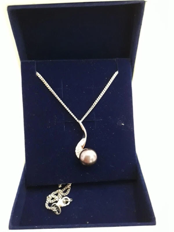 MIORE COLLANA DONNA ARGENTO CIONDOLO ZIRCONE PERLA SCATOLA IDEA REGALO NUOVO - Immagine 1 di 4