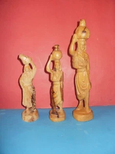 Magnificent lot of 3 figures of women handmade from olive wood - VERY RARE! - Picture 1 of 24