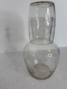 Vintage etched glass crystal Water Carafe Matching glass bedside - Picture 1 of 5