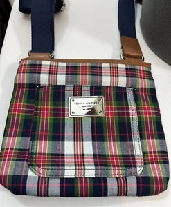 Tommy Hilfiger Plaid Crossbody Purse Handbag Blue Pink Green Plaid 90's Y2K VTG - Picture 1 of 5